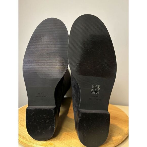 Stuart Weitzman Women's Keelan Suede Pull On Knee High Boots Black Side 4B - Picture 6 of 9